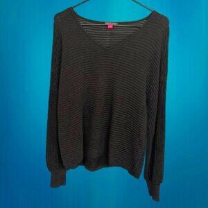Vince Camuto Black Ribbed V-Neck Knit Sweater Size M